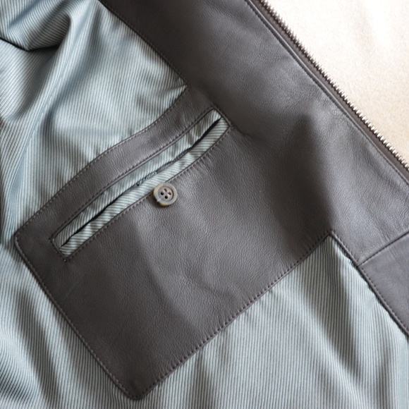 New with Tags Canali Matte Leather Biker/Bomber Jacket Size 52 Italy=US L - Picture 12 of 14